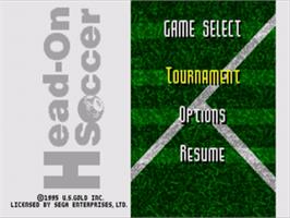 Title screen of Head-On Soccer on the Sega Nomad.