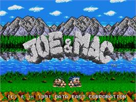 Title screen of Joe & Mac: Caveman Ninja on the Sega Nomad.