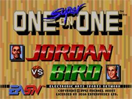 Title screen of Jordan vs. Bird: One-on-One on the Sega Nomad.