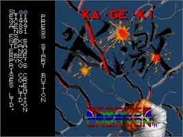 Title screen of Ka•Ge•Ki: Fists of Steel on the Sega Nomad.