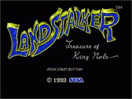 Title screen of Landstalker: Treasure of King Nole on the Sega Nomad.