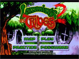 Title screen of Lemmings 2: The Tribes on the Sega Nomad.