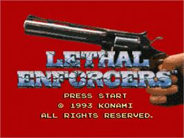 Title screen of Lethal Enforcers on the Sega Nomad.