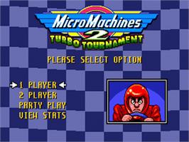 Title screen of Micro Machines 2: Turbo Tournament on the Sega Nomad.