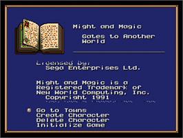 Title screen of Might and Magic 2: Gates to Another World on the Sega Nomad.
