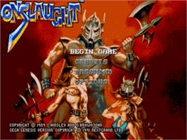 Title screen of Onslaught on the Sega Nomad.