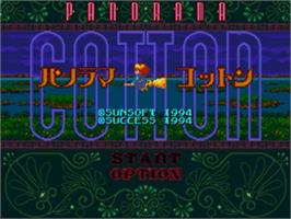 Title screen of Panorama Cotton on the Sega Nomad.