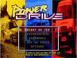 Title screen of Power Drive on the Sega Nomad.