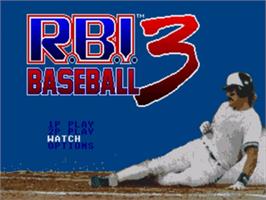 Title screen of RBI Baseball 3 on the Sega Nomad.
