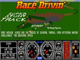 Title screen of Race Drivin' on the Sega Nomad.