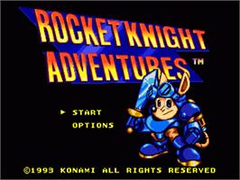 Title screen of Rocket Knight Adventures on the Sega Nomad.