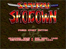 Title screen of Samurai Shodown / Samurai Spirits on the Sega Nomad.