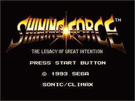 Title screen of Shining Force: The Legacy of Great Intention on the Sega Nomad.