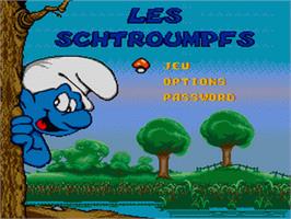 Title screen of Smurfs, The on the Sega Nomad.