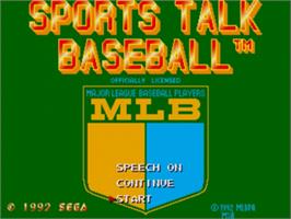 Title screen of Sports Talk Baseball on the Sega Nomad.
