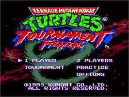 Title screen of Teenage Mutant Ninja Turtles: Tournament Fighters on the Sega Nomad.
