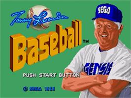 Title screen of Tommy Lasorda Baseball on the Sega Nomad.