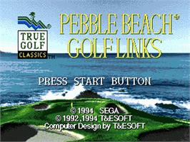 Title screen of True Golf Classics: Pebble Beach Golf Links on the Sega Nomad.