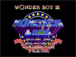 Title screen of Wonder Boy III - Monster Lair on the Sega Nomad.
