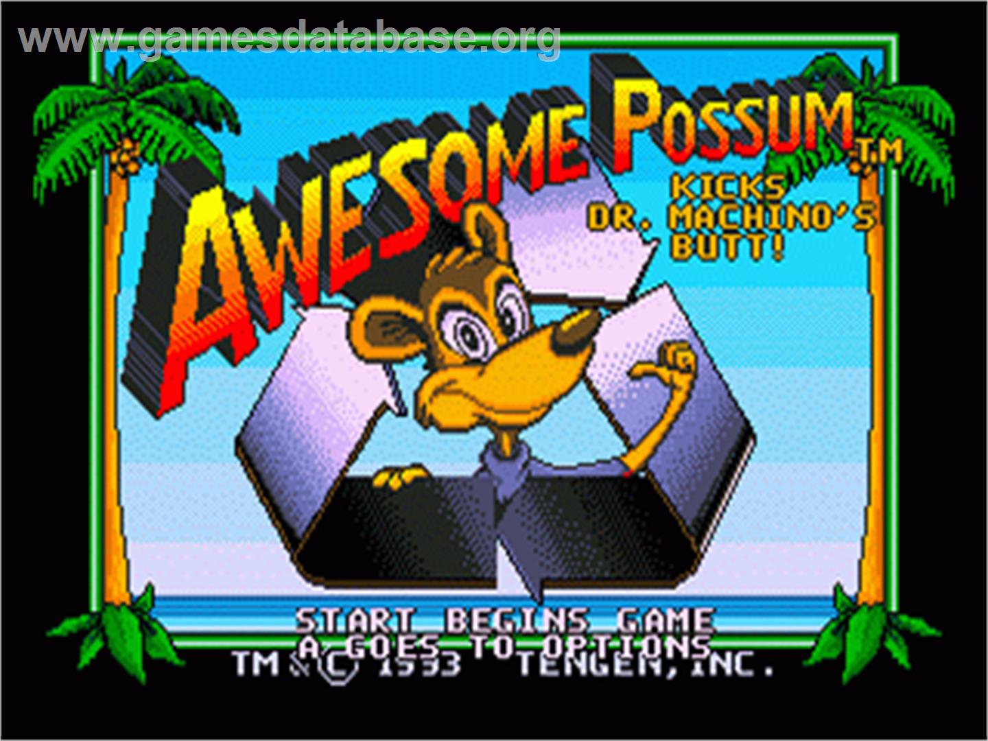 Awesome Possum Kicks Dr. Machino's Butt - Sega Nomad - Artwork - Title Screen