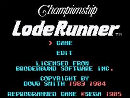 Title screen of Championship Lode Runner on the Sega SG-1000.