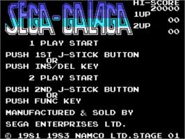 Title screen of Galaga on the Sega SG-1000.