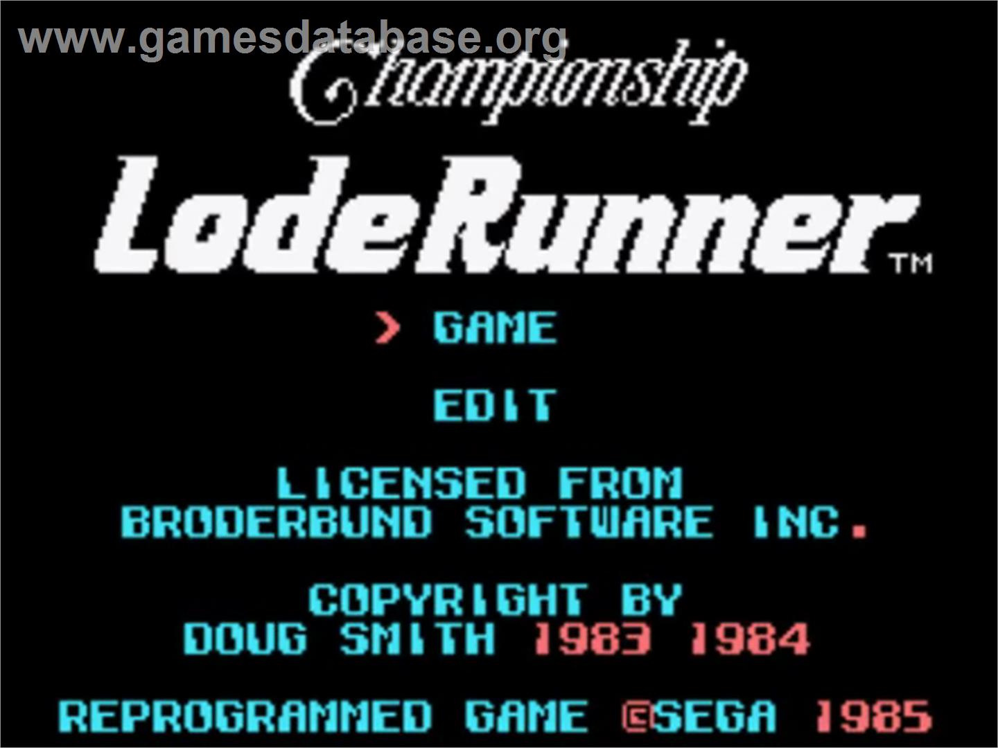 Championship Lode Runner - Sega SG-1000 - Artwork - Title Screen