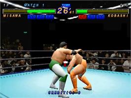 In game image of Zen Nippon Pro-Wrestling Featuring Virtua on the Sega ST-V.