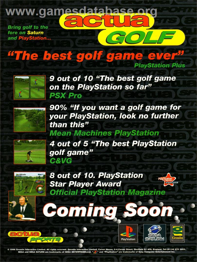 Actua Golf - Sega Saturn - Artwork - Advert