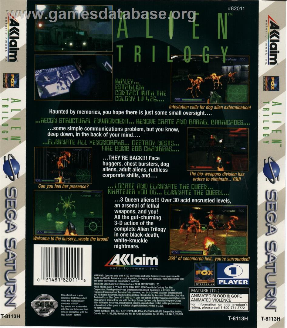 Alien Trilogy - Sega Saturn - Artwork - Box Back