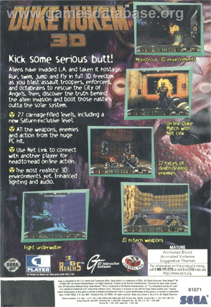 Duke Nukem 3D - Sega Saturn - Artwork - Box Back
