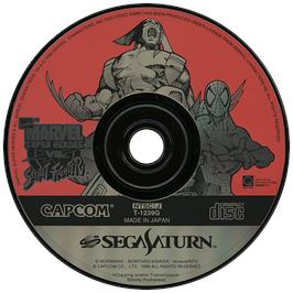 Artwork on the Disc for Marvel Super Heroes Vs. Street Fighter on the Sega Saturn.