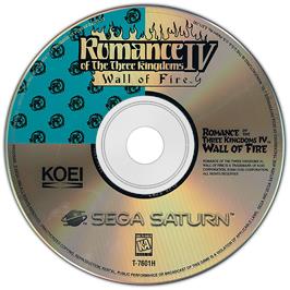 Artwork on the Disc for Romance of the Three Kingdoms IV: Wall of Fire on the Sega Saturn.