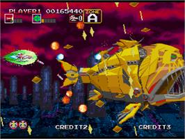 In game image of Darius Gaiden - Silver Hawk on the Sega Saturn.