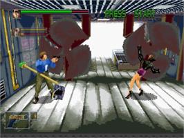 In game image of Die Hard Arcade on the Sega Saturn.