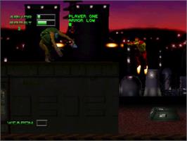 In game image of Iron Man / X-O Manowar in Heavy Metal on the Sega Saturn.