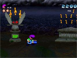 In game image of Johnny Bazookatone on the Sega Saturn.