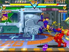 In game image of Marvel Super Heroes on the Sega Saturn.