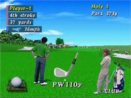 In game image of Pebble Beach Golf Links on the Sega Saturn.