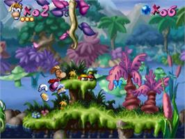 In game image of Rayman on the Sega Saturn.
