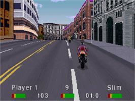 In game image of Road Rash on the Sega Saturn.