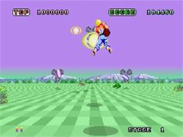 In game image of Space Harrier on the Sega Saturn.