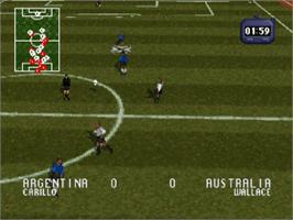 In game image of Striker '96 on the Sega Saturn.
