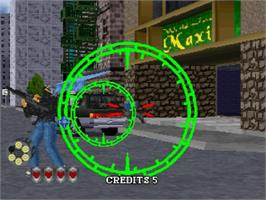 In game image of Virtua Cop 2 on the Sega Saturn.