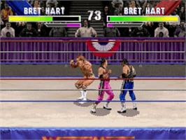 In game image of WWF Wrestlemania on the Sega Saturn.