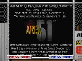 Title screen of Area 51 on the Sega Saturn.