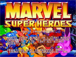 Title screen of Marvel Super Heroes on the Sega Saturn.