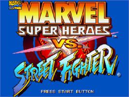 Title screen of Marvel Super Heroes Vs. Street Fighter on the Sega Saturn.