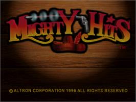Title screen of Mighty Hits on the Sega Saturn.