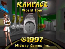 Title screen of Rampage: World Tour on the Sega Saturn.
